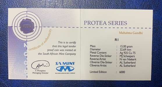 !!! Gandhi 2008 Protea Silver Proof !!!