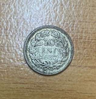 !!! Netherlands 1937 Silver 10 Cent  !!!