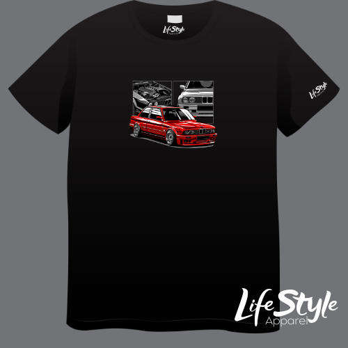 Lifestyle Apparel BMW T-shirt (M) E30 100% Combed Cotton Black