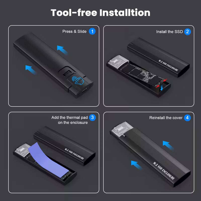 High-Speed M.2 NVMe SSD Enclosure - USB 3.1 Gen 2 (10Gbps) to PCI-E Adapter, UASP Support, Aluminum