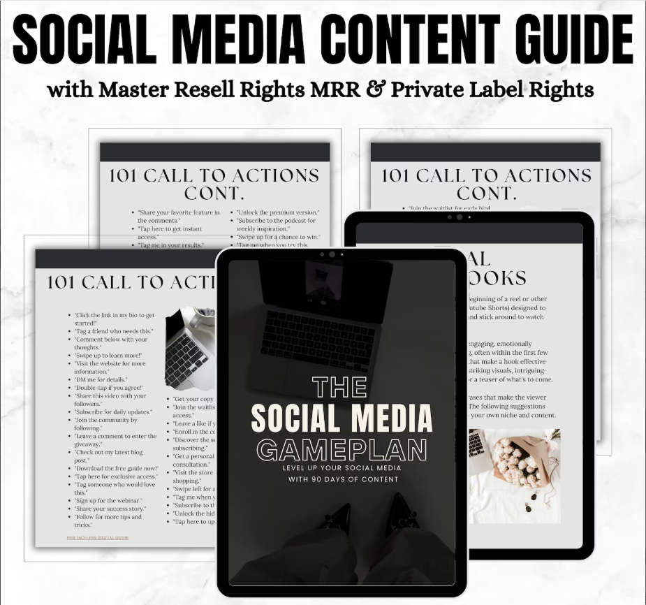 90 Days Of Social Media Content Guide with Master Resell Rights (MRR) and Private Label Rights (PLR)