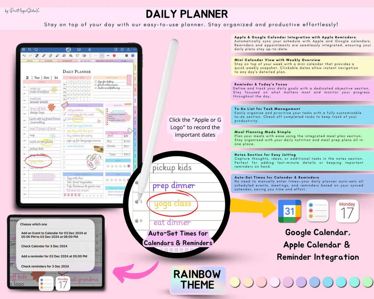 Daily Digital Planner Portrait Version 2025, 2026, 2027, UNDATED | Digital Planner | Yearly, Quarter