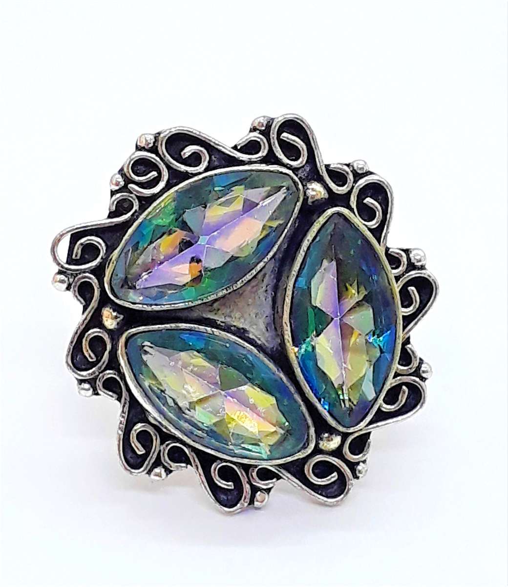 Vintage Natural Rainbow Mystic Topaz Sterling Silver Ring