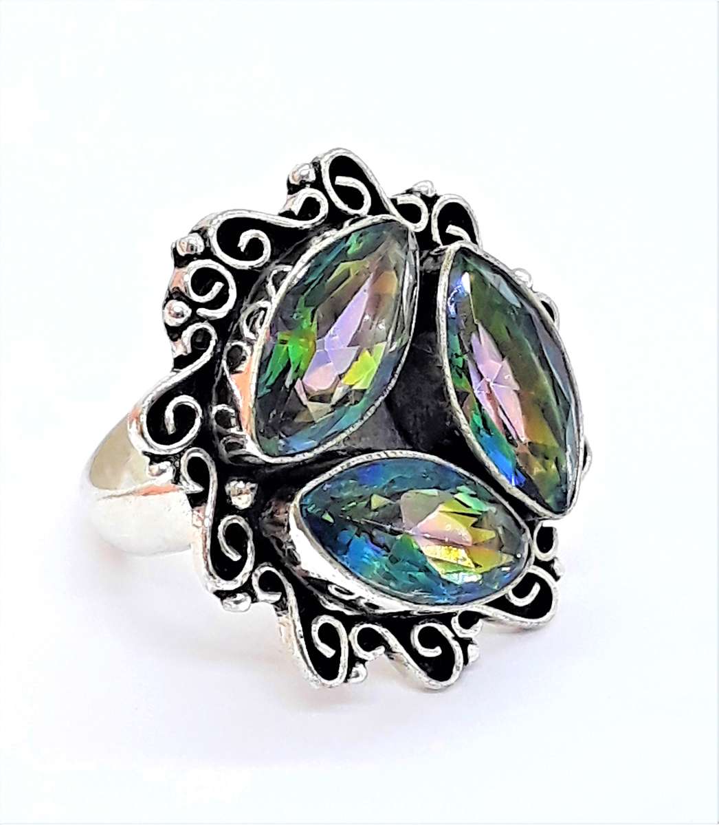 Vintage Natural Rainbow Mystic Topaz Sterling Silver Ring