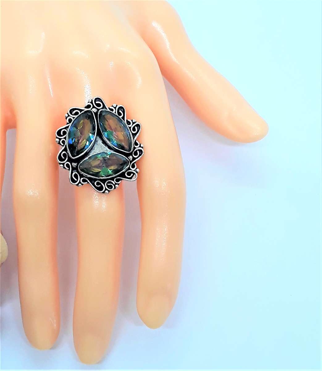 Vintage Natural Rainbow Mystic Topaz Sterling Silver Ring