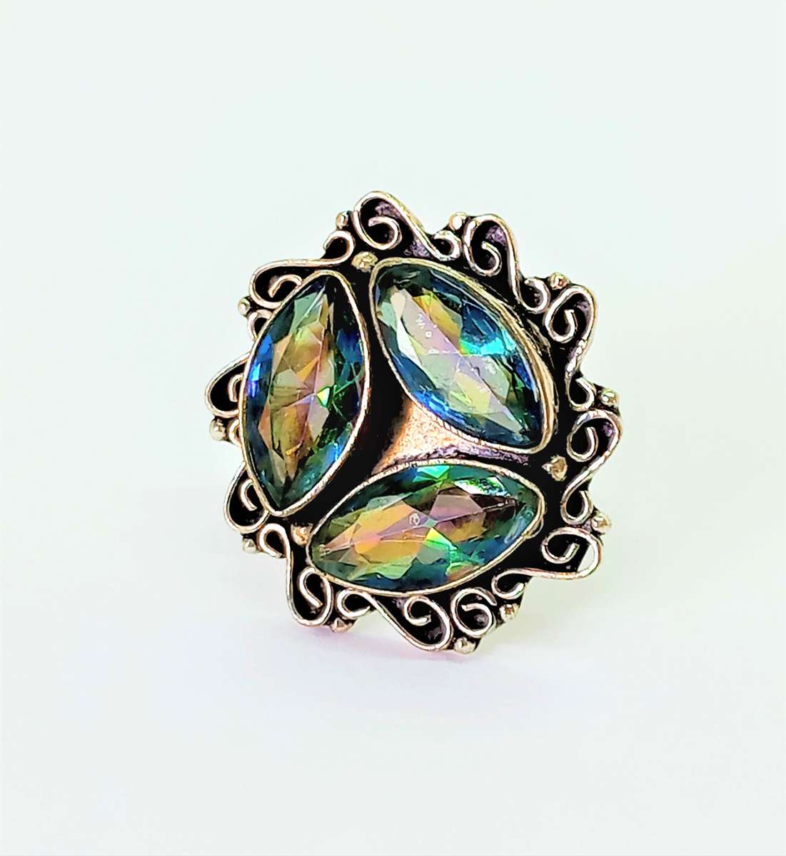 Vintage Natural Rainbow Mystic Topaz Sterling Silver Ring