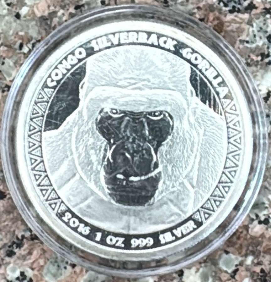 2016 CONGO SILVERBACK GORILLA 5000 FRANCS CFA - 1oz FINE SILVER COIN 999.9
