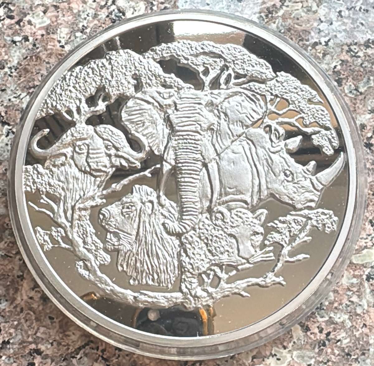 1kg Pure Silver Proof Minted Round African Big 5 with Box & Certificate