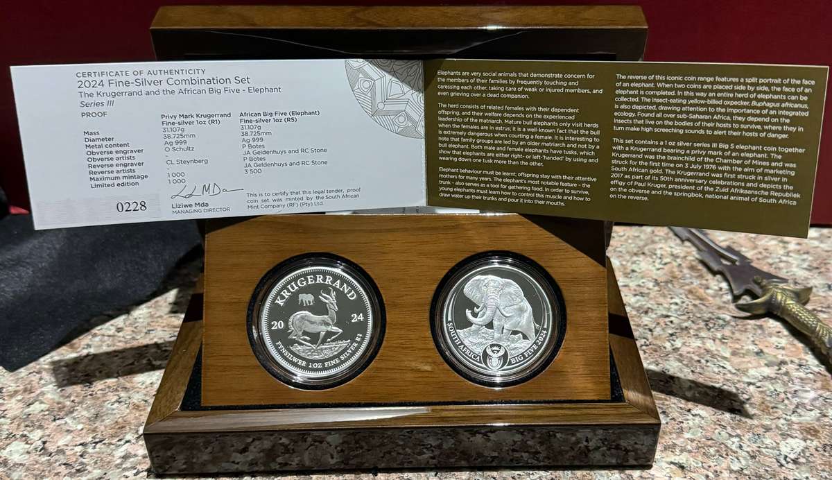 2024 KRUGERRAND PRIVY SET SERIES 3 - ELEPHANT -2 x 1oz PROOF COINS - MINT MARK - SAMINT ORIGINAL AS