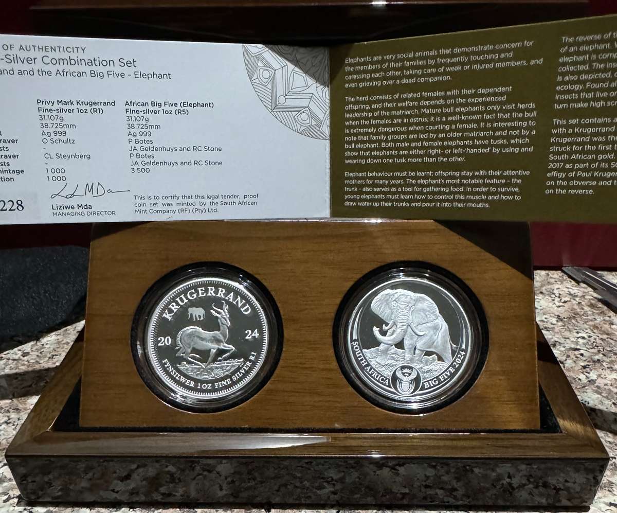 2024 KRUGERRAND PRIVY SET SERIES 3 - ELEPHANT -2 x 1oz PROOF COINS - MINT MARK - SAMINT ORIGINAL AS