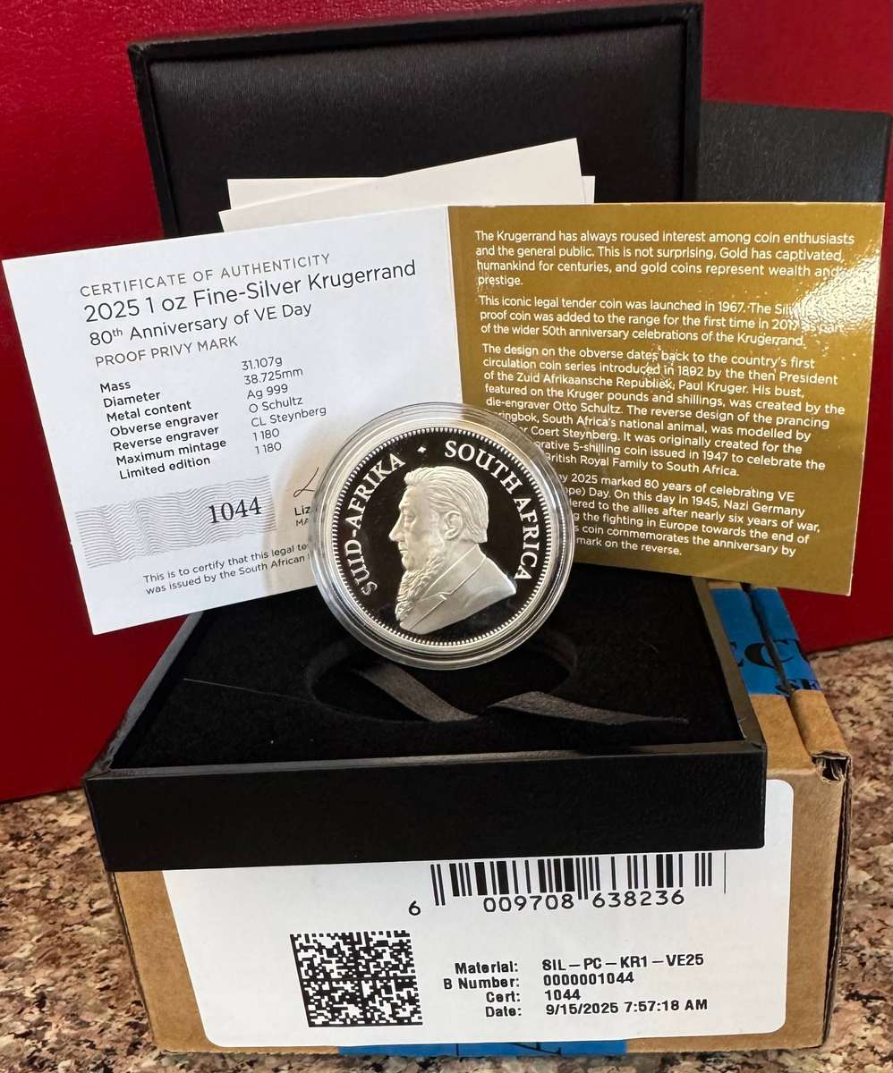 2025 KRUGERRAND 1oz SILVER PROOF - V DAY - LIMITED EDITION SAMINT AS ISSUED & CERTIFIED