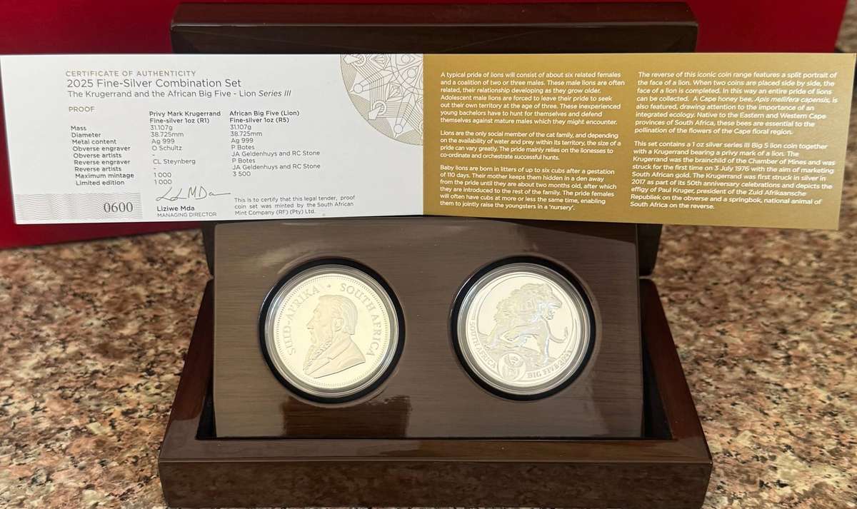 2025 PRIVY SET KRUGERRAND MINT MARK & BIG - LION - 2 x 1oz SILVER COINS