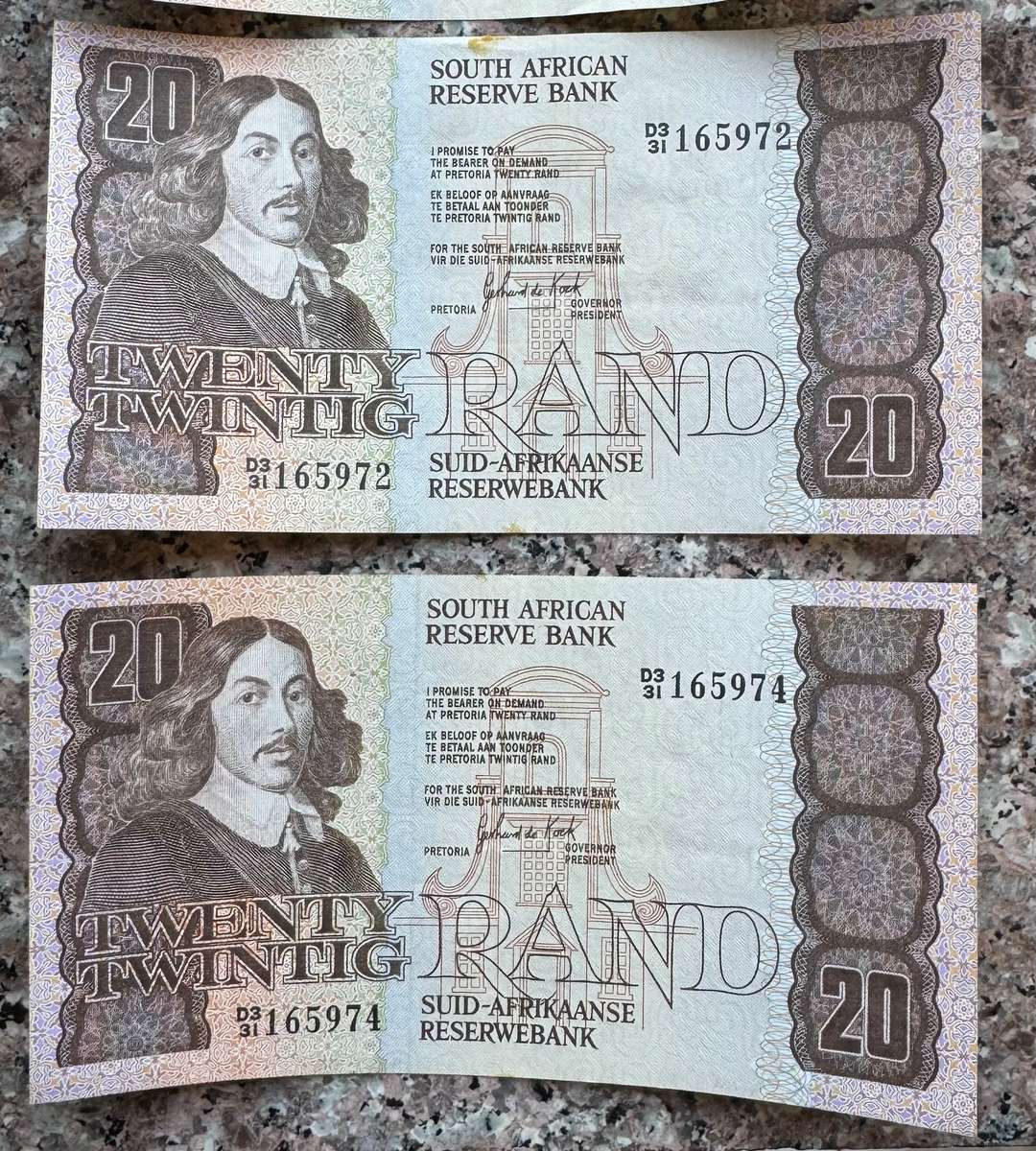 R20 NOTES A/Unc to UNC  - 3RD ISSUE G DE KOCK D3/51+bid per note 4 in sort of sequence bid per note