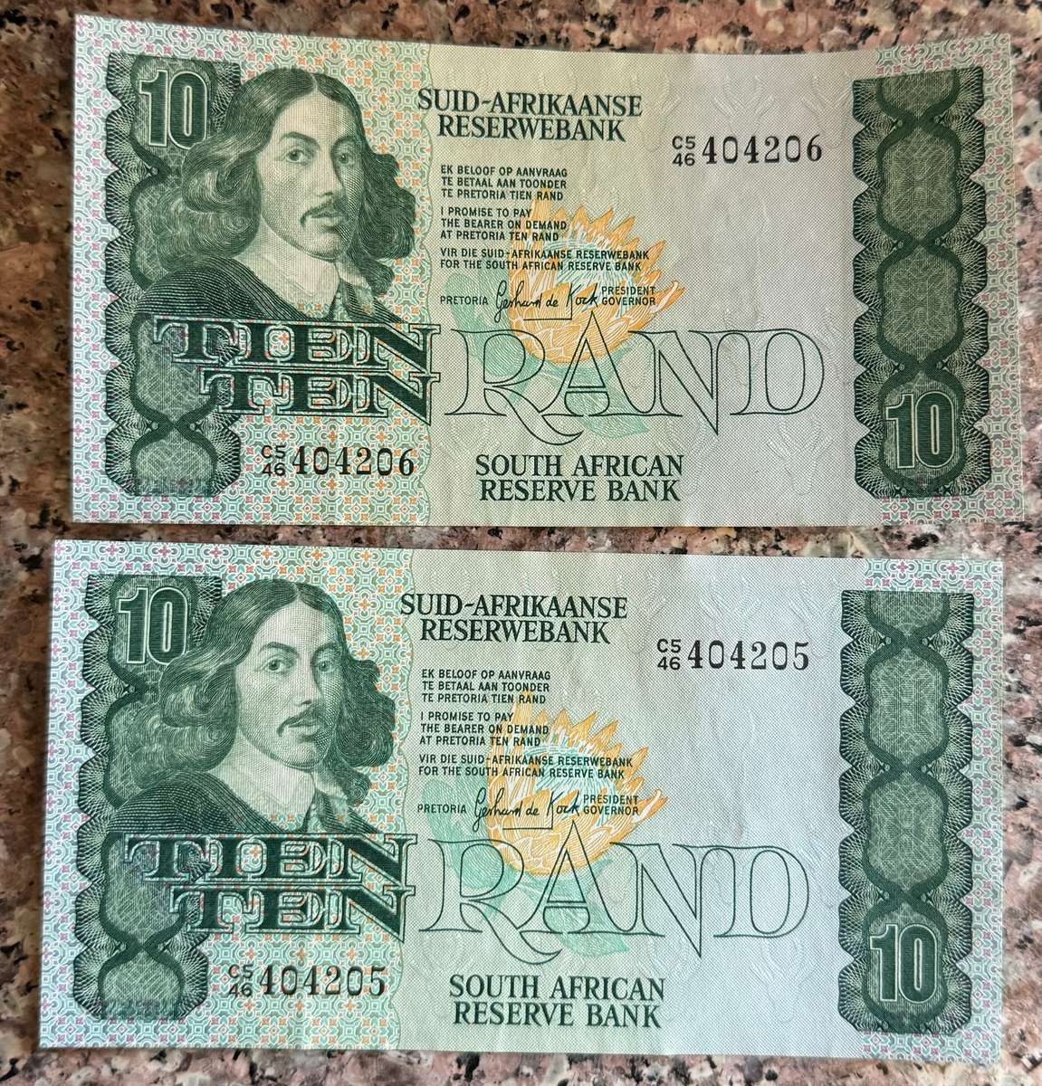 GPC de Kock - R10 NOTES A/UNC to UNC & IN SEQUENCE - G DE KOCK - C3 + 2 ...