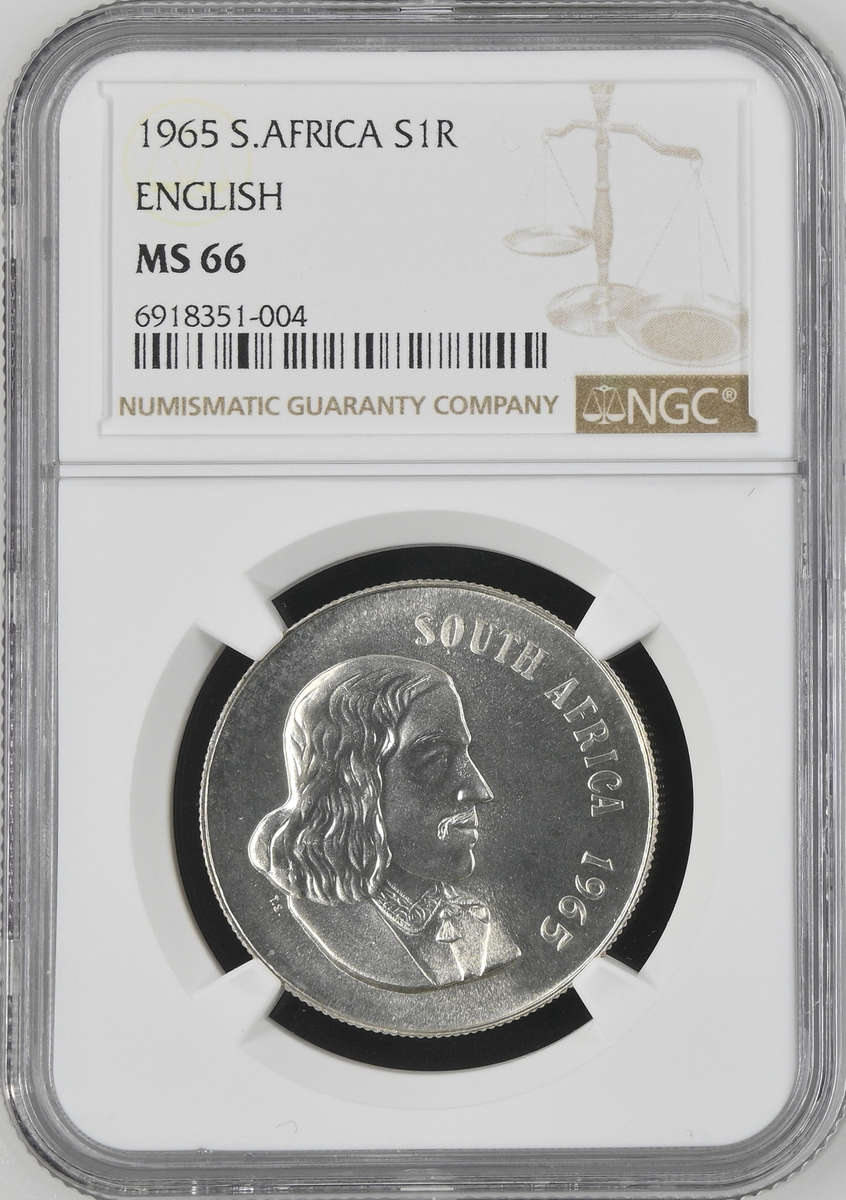 1965 SILVER 1 RAND ENGLISH - MS66 - BRILLIANT UNC - NGC GRADED RARETY - LOW MINTAGE 2341
