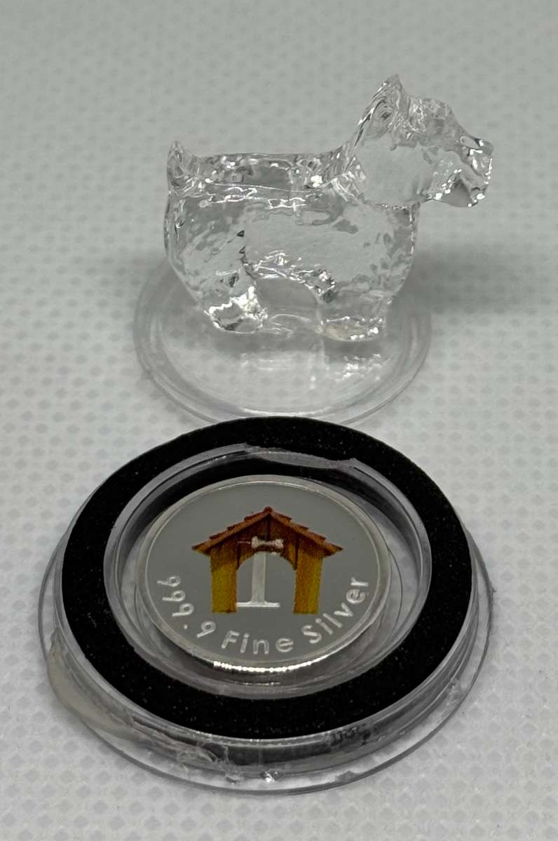 1/10oz PURE 999.9 SILVER CRYSTALS & GEMS COLORIZED SERIES IN DOME "SWAROVSKI DOG " CERTIFIED & BOXED