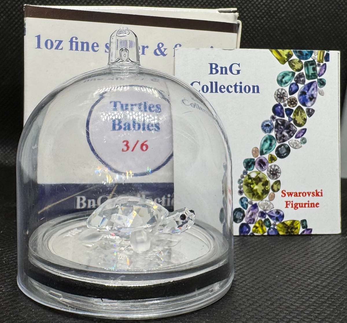 1oz PURE 999.9 SILVER CRYSTALS & GEMS COLORIZED SERIES IN DOME "SWAROVSKI BABY TURTLE " CERTIFIED &