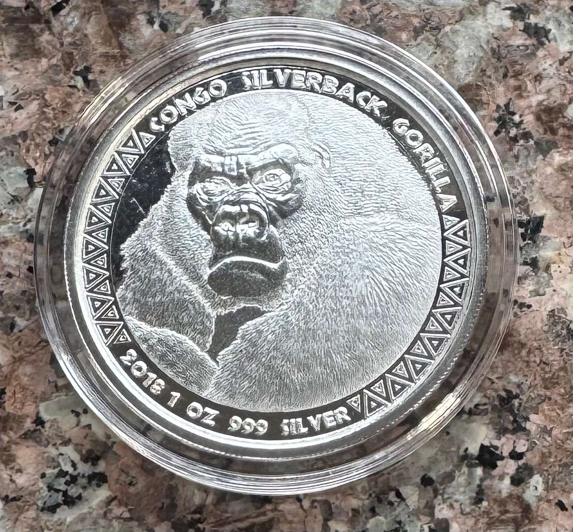2015 CONGO SILVERBACK GORILLA 5000 FRANCS CFA - 1oz FINE SILVER COIN 999.9