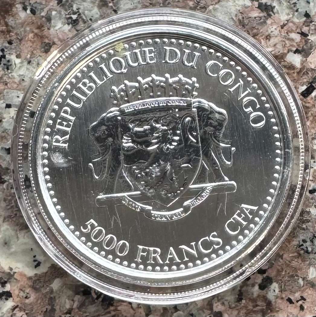 2015 CONGO SILVERBACK GORILLA 5000 FRANCS CFA - 1oz FINE SILVER COIN 999.9