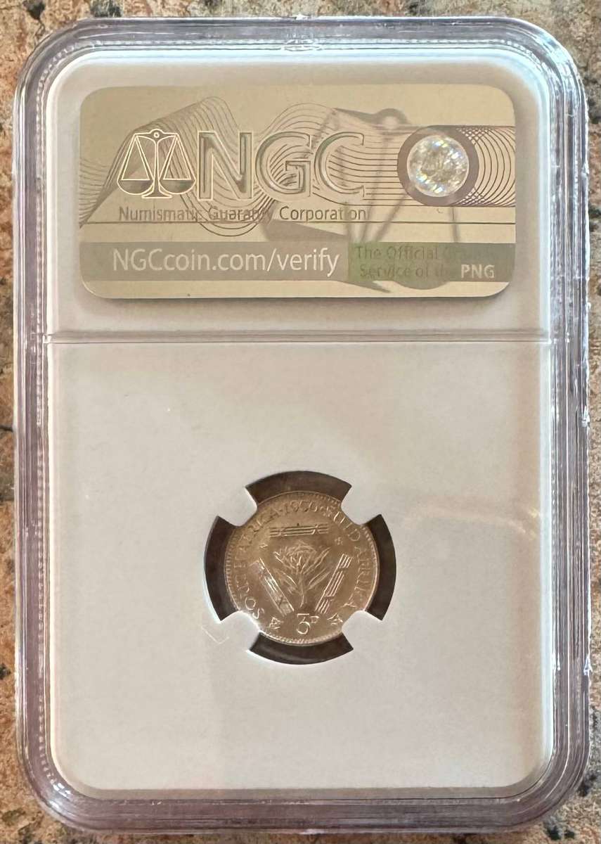 1950 UNION SA 3 PENCE - MS63 - NGC GRADED