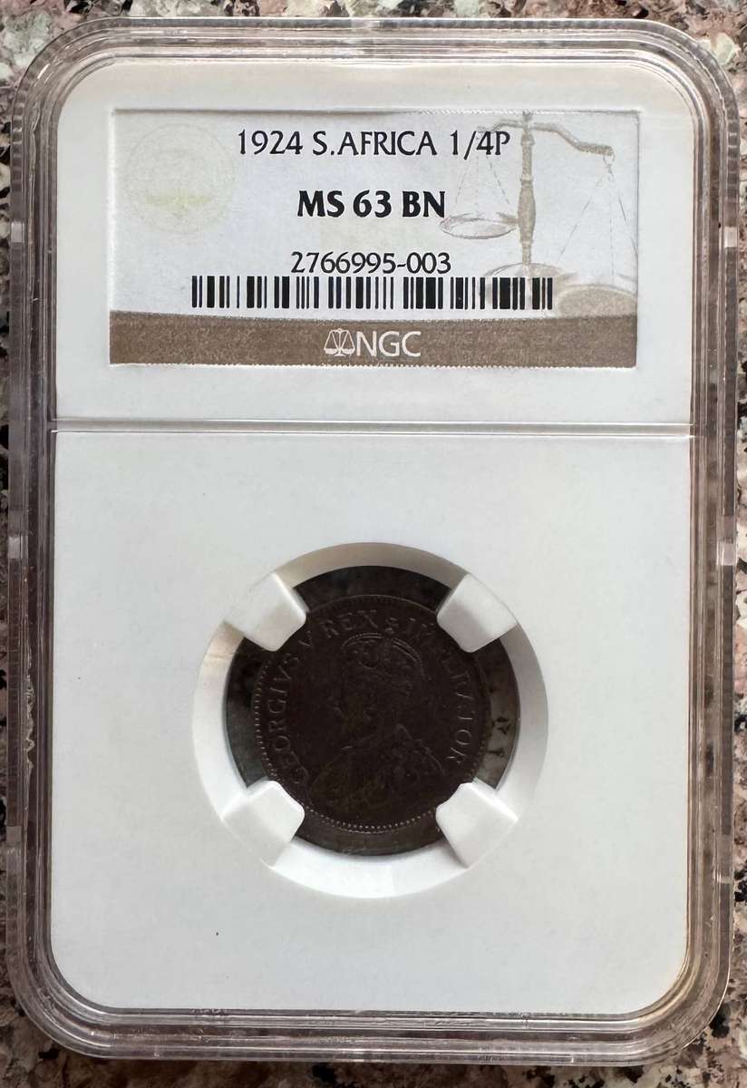 1924 UNION SA 1/4 PENNY - MS63BN - NGC GRADED - ONLY 3 IN MS66
