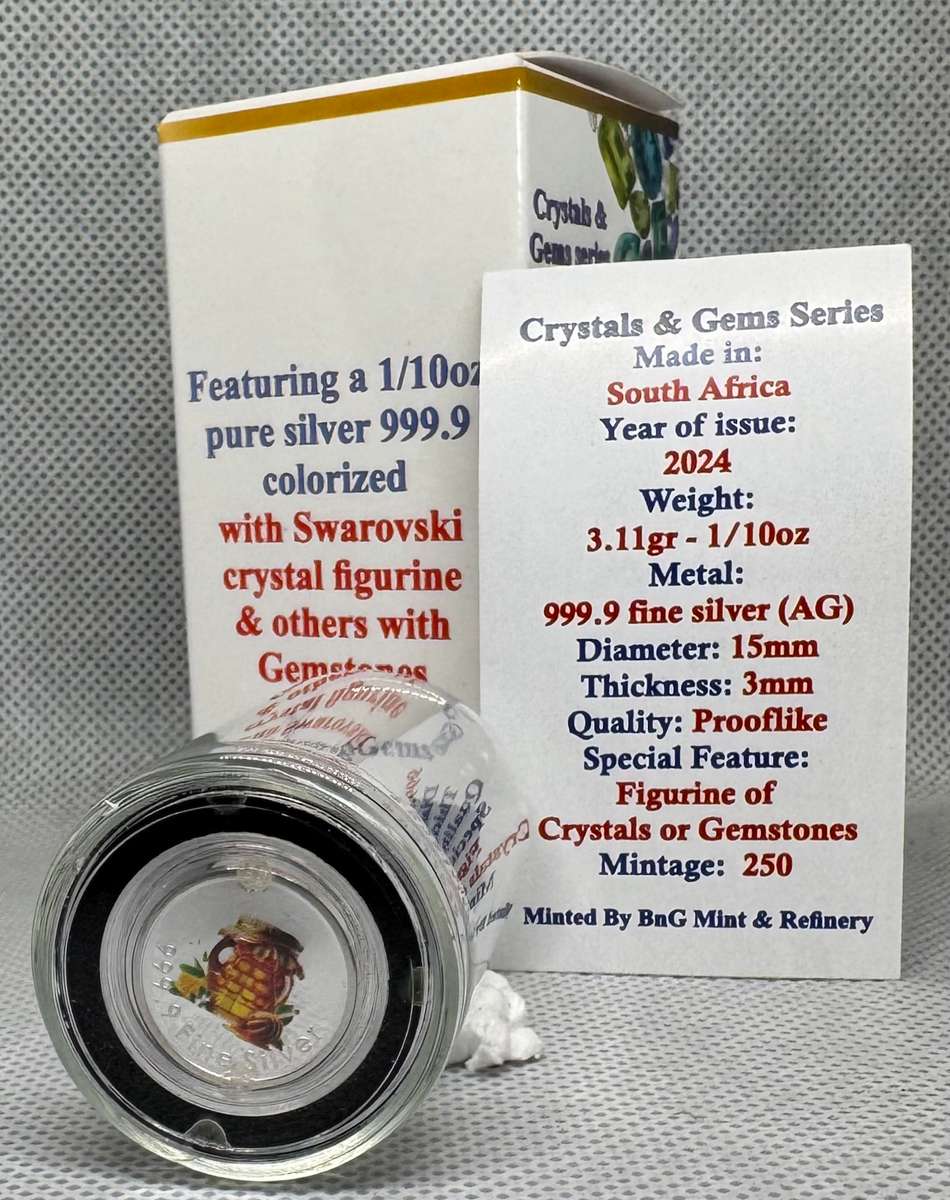 1/10oz PURE 999.9 SILVER CRYSTALS & GEMS COLORIZED SERIES IN DOME "SWAROVSKI BEAR"