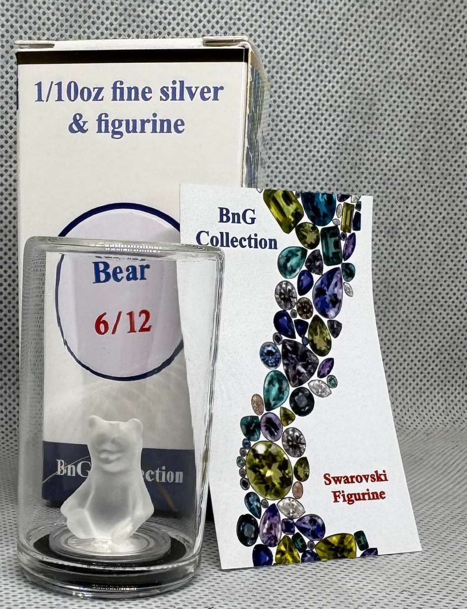 1/10oz PURE 999.9 SILVER CRYSTALS & GEMS COLORIZED SERIES IN DOME "SWAROVSKI BEAR"