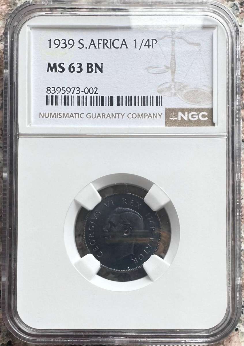 1939 UNION SA 1/4 PENNY - MS63BN - NGC 3RD FINEST GRADED