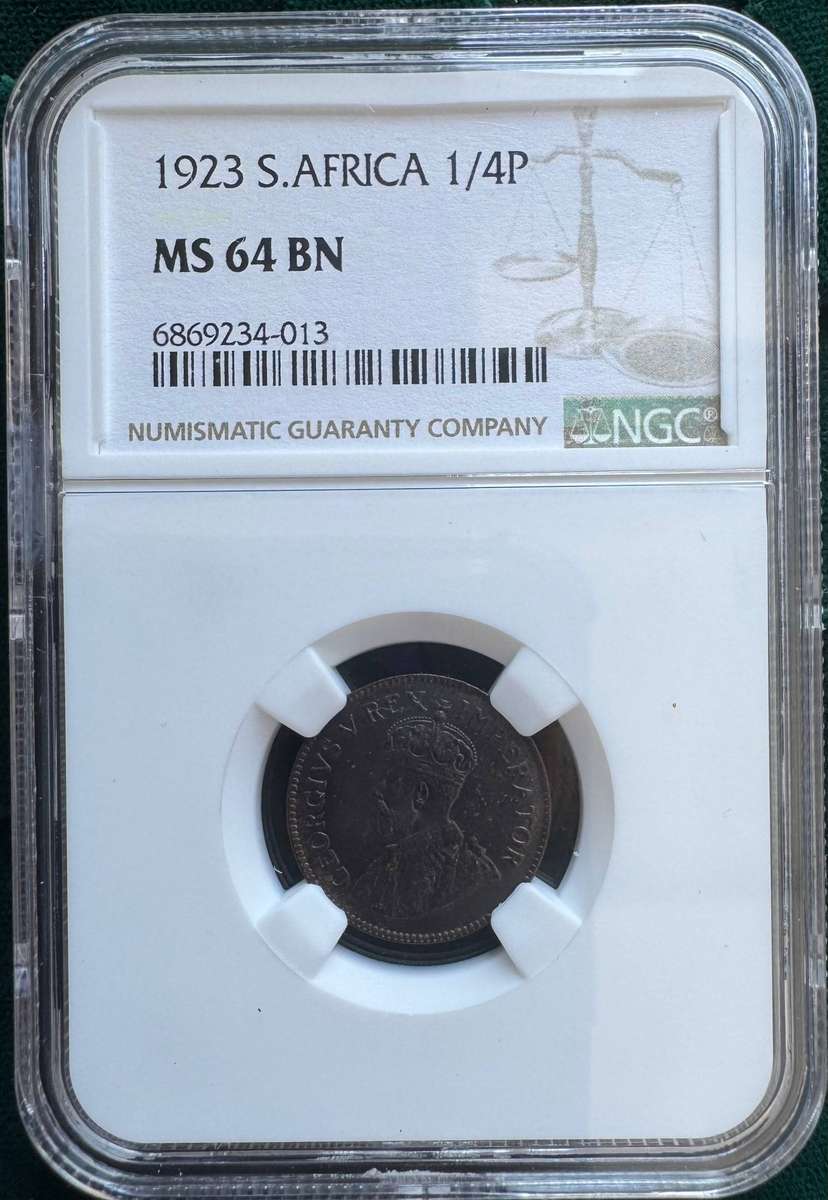 1923 UNION SA 1/4 PENNY - MS64BN - NGC 3RD FINEST GRADED - LOW MINTAGE 32,800