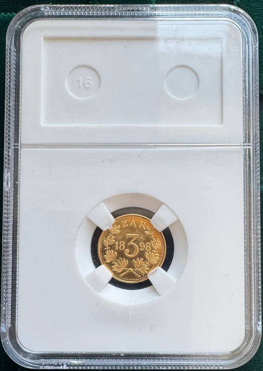 1898 ZAR 3 PENCE TICKEY - SAMMY MARKS - COPY IN 22KT - 2.7-3GR IN SLAB