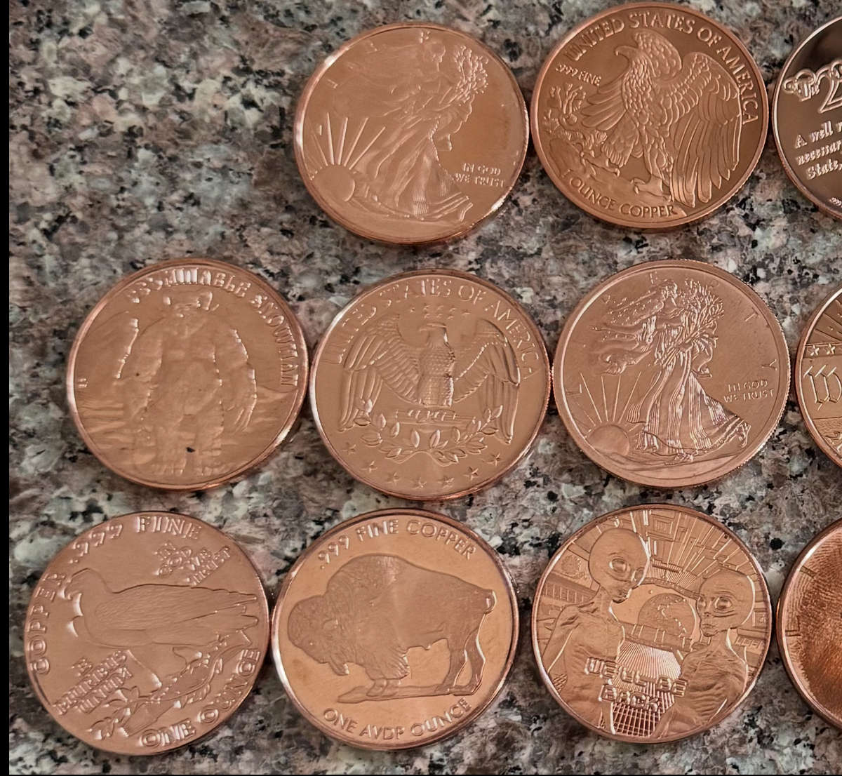 1oz 999.9 FINE COPPER - TUBE of 20 MIXED -ALL USA MINT