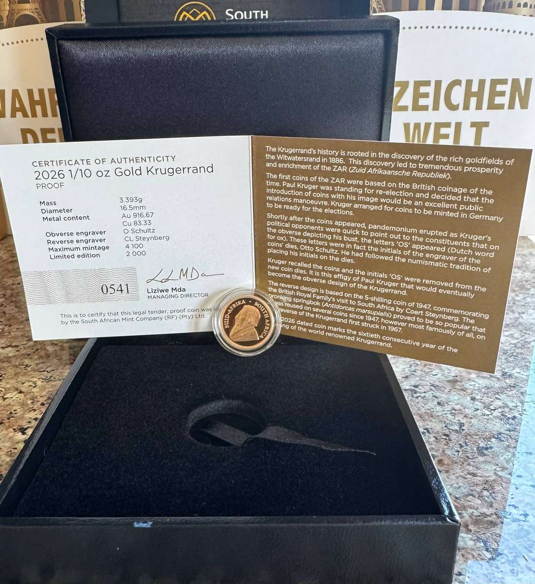 2026 KRUGERRAND 1/10oz PROOF FINE GOLD - IN SAMINT BOX AS ISSUED