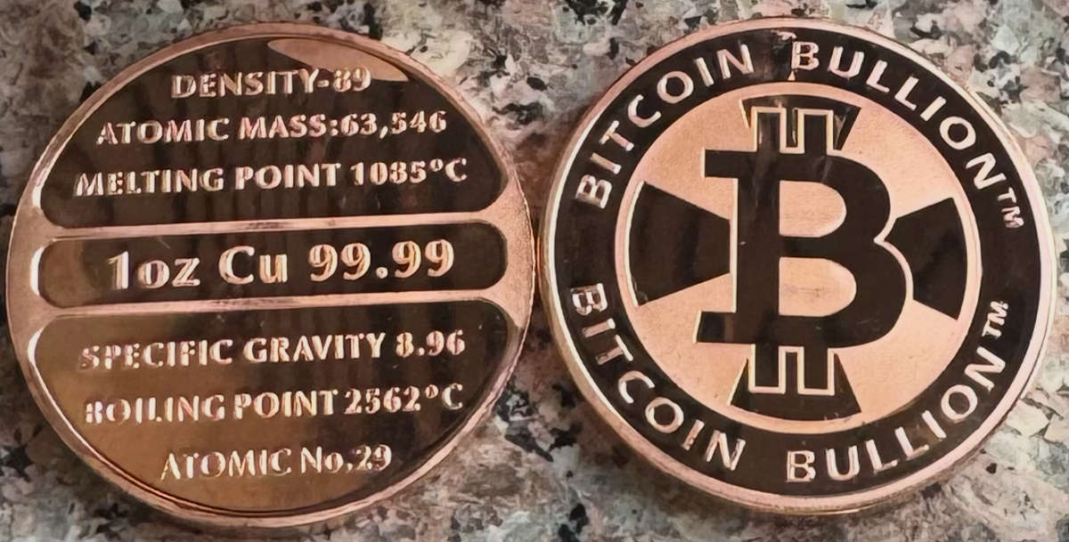 1oz COPPER ROUNDS 999.9 PURE - BITCOIN