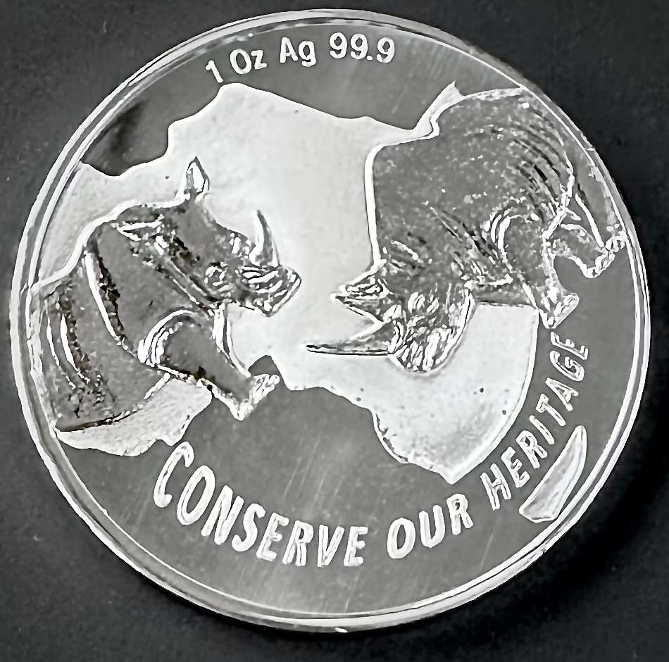 1oz SILVER ROUNDS -CONSERVE OUR RHINO- PURE 999.9 SILVER