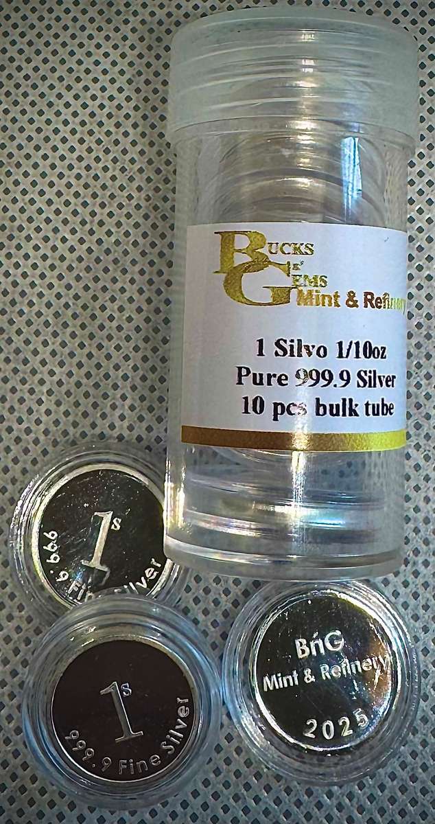 1/10oz 3.11gr SILVER 999.9 FINE - 1 SILVO 2025 - BULK TUBE OF 10's - CERTIFICATE INCLUDED