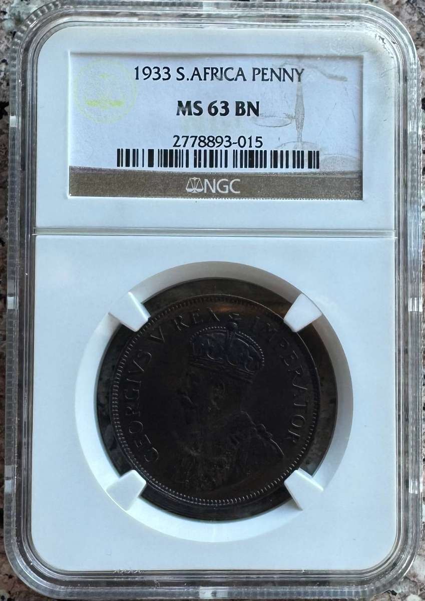 1933 UNION SA 1 PENNY - MS63BN - NGC 3RD FINEST GRADE - 3 IN MS65