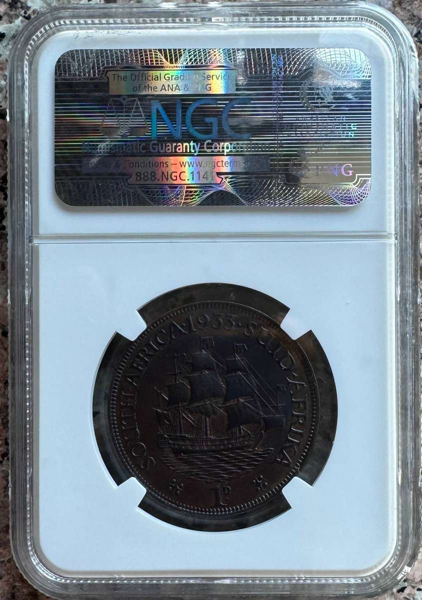 1933 UNION SA 1 PENNY - MS63BN - NGC 3RD FINEST GRADE - 3 IN MS65