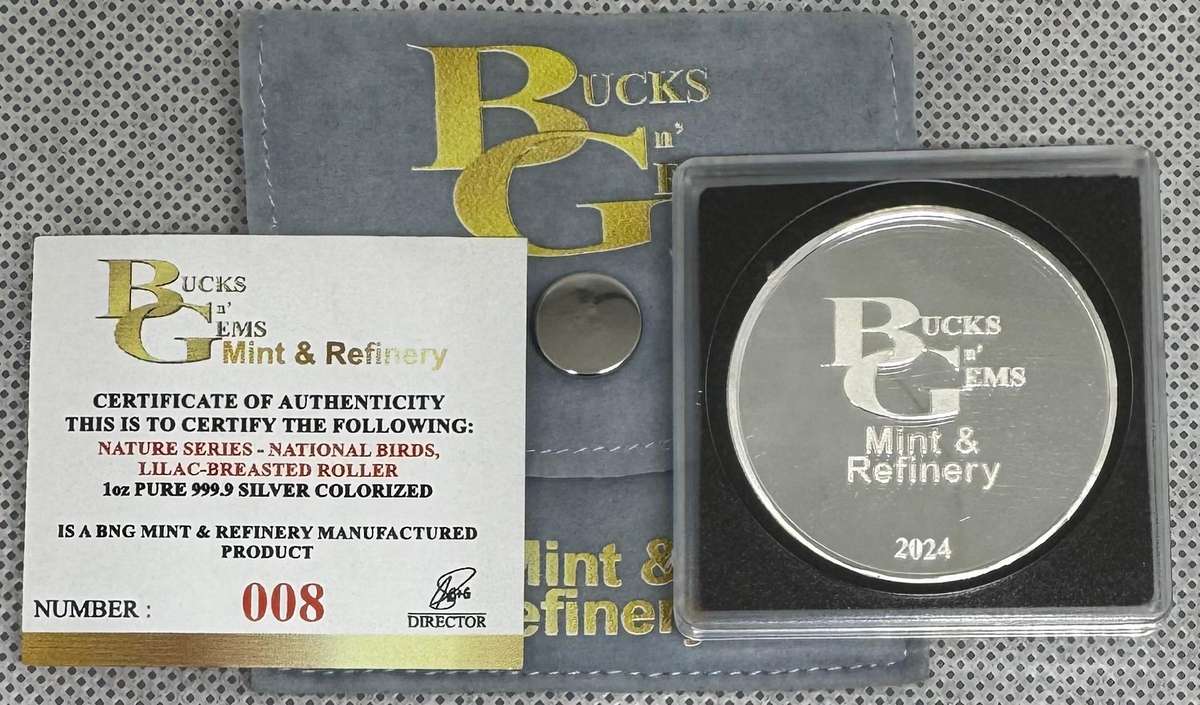 1oz SILVER 999.9 FINE - 2024 NATURE SERIES "NATIONAL BIRDS BLUE CRANE" COLORIZED - CERTIFIED & MINT