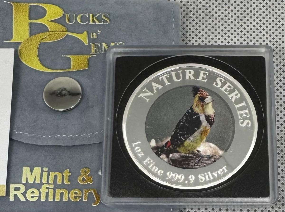1oz SILVER 999.9 FINE - 2024 NATURE SERIES "NATIONAL BIRDS CRESTED BARBET" COLORIZED - CERTIFIED & M