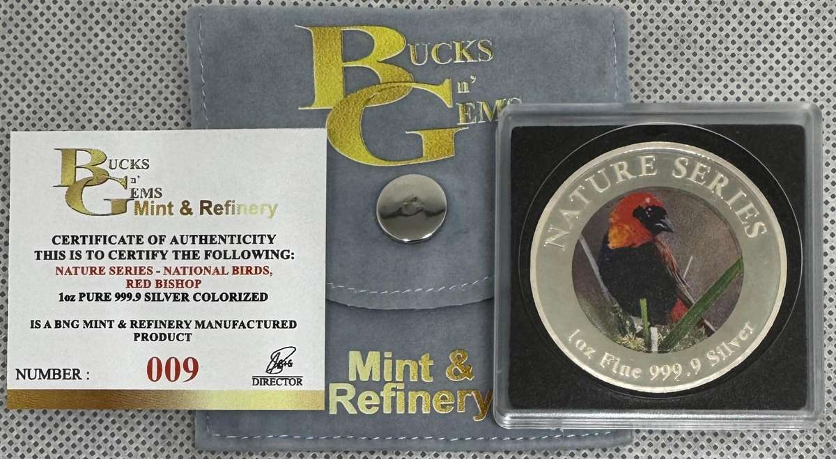 1oz SILVER 999.9 FINE - 2024 NATURE SERIES "NATIONAL BIRDS RED BISHOP" COLORIZED - CERTIFIED & MINT