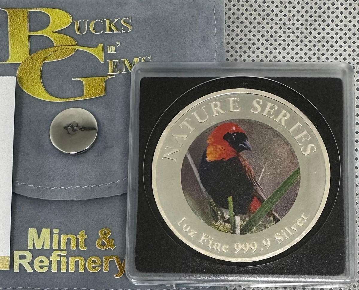 1oz SILVER 999.9 FINE - 2024 NATURE SERIES "NATIONAL BIRDS RED BISHOP" COLORIZED - CERTIFIED & MINT