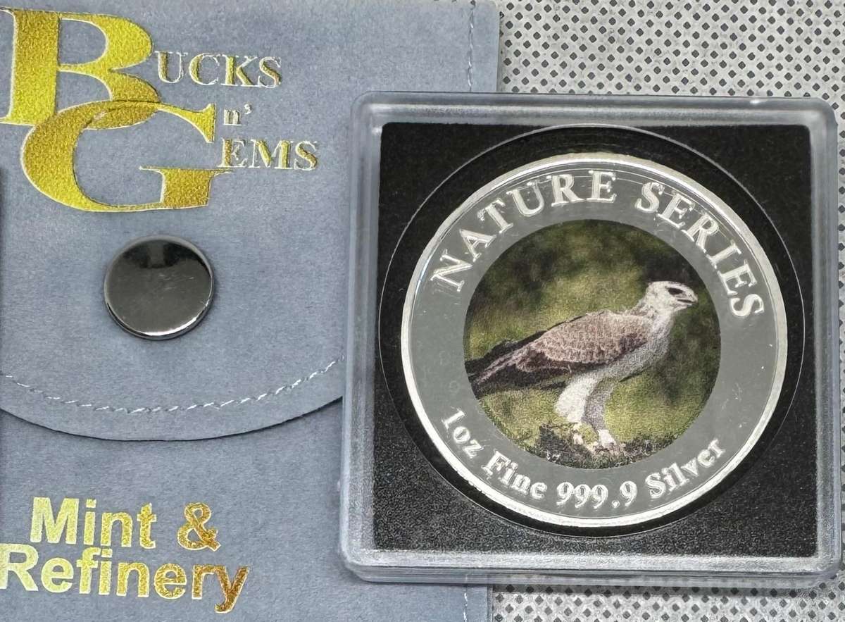 1oz SILVER 999.9 FINE - 2024 NATURE SERIES "NATIONAL BIRDS MARTIAL EAGLE" COLORIZED - CERTIFIED & MI