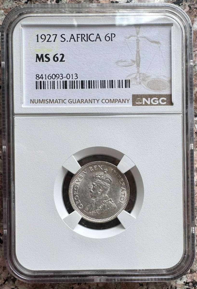 1927 UNION SA 6 PENCE - MS62 - NGC HIGH GRADE