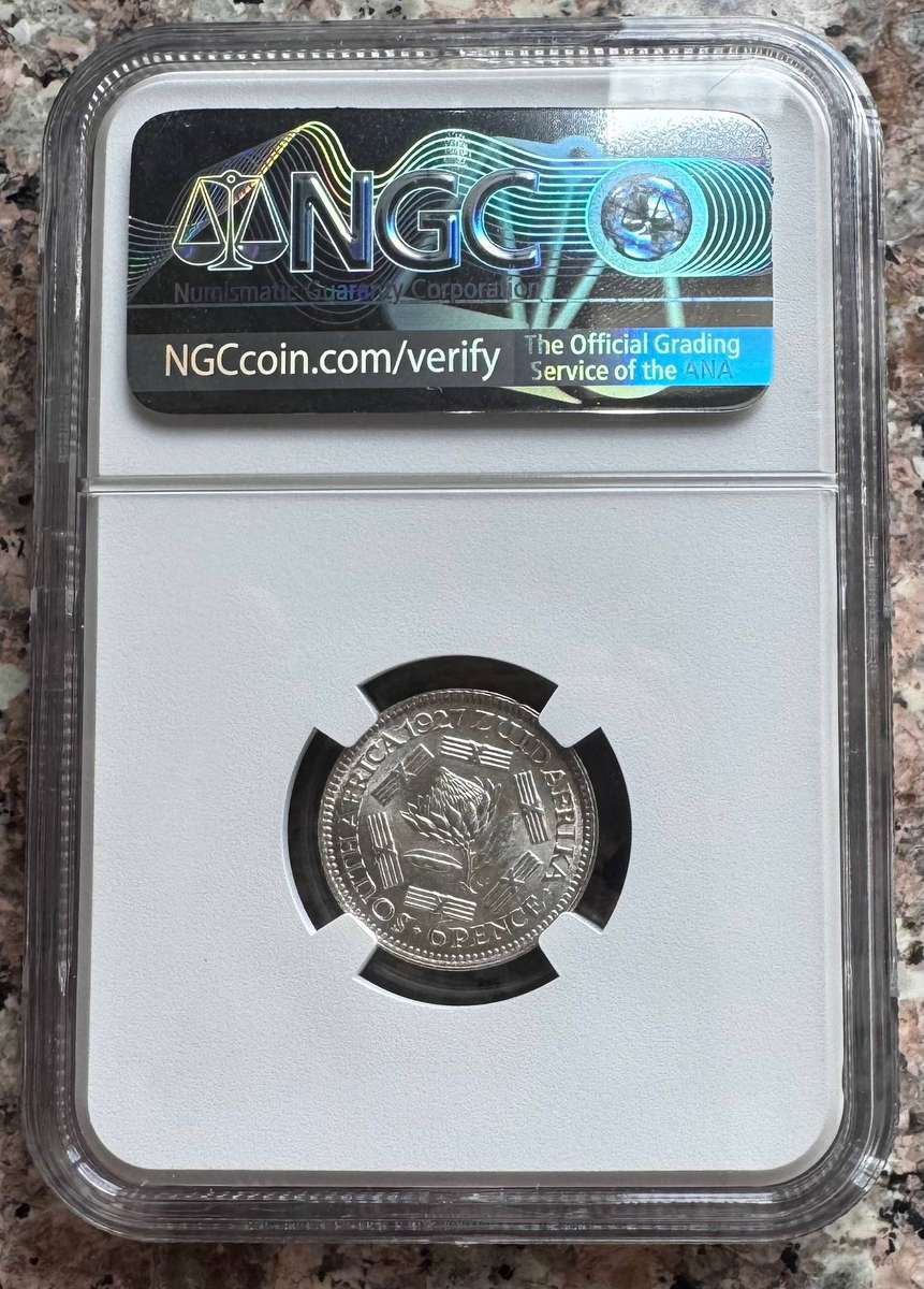 1927 UNION SA 6 PENCE - MS62 - NGC HIGH GRADE