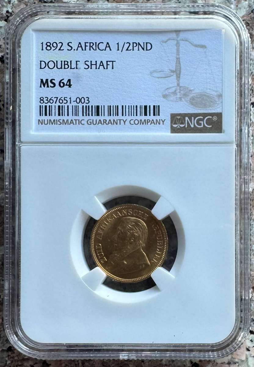 1892 ZAR 1/2 POND DOUBLE SHAFT * MS64* NGC GRADED 3RD HIGHEST - ONLY 2 IN MS66 & 3 IN MS65