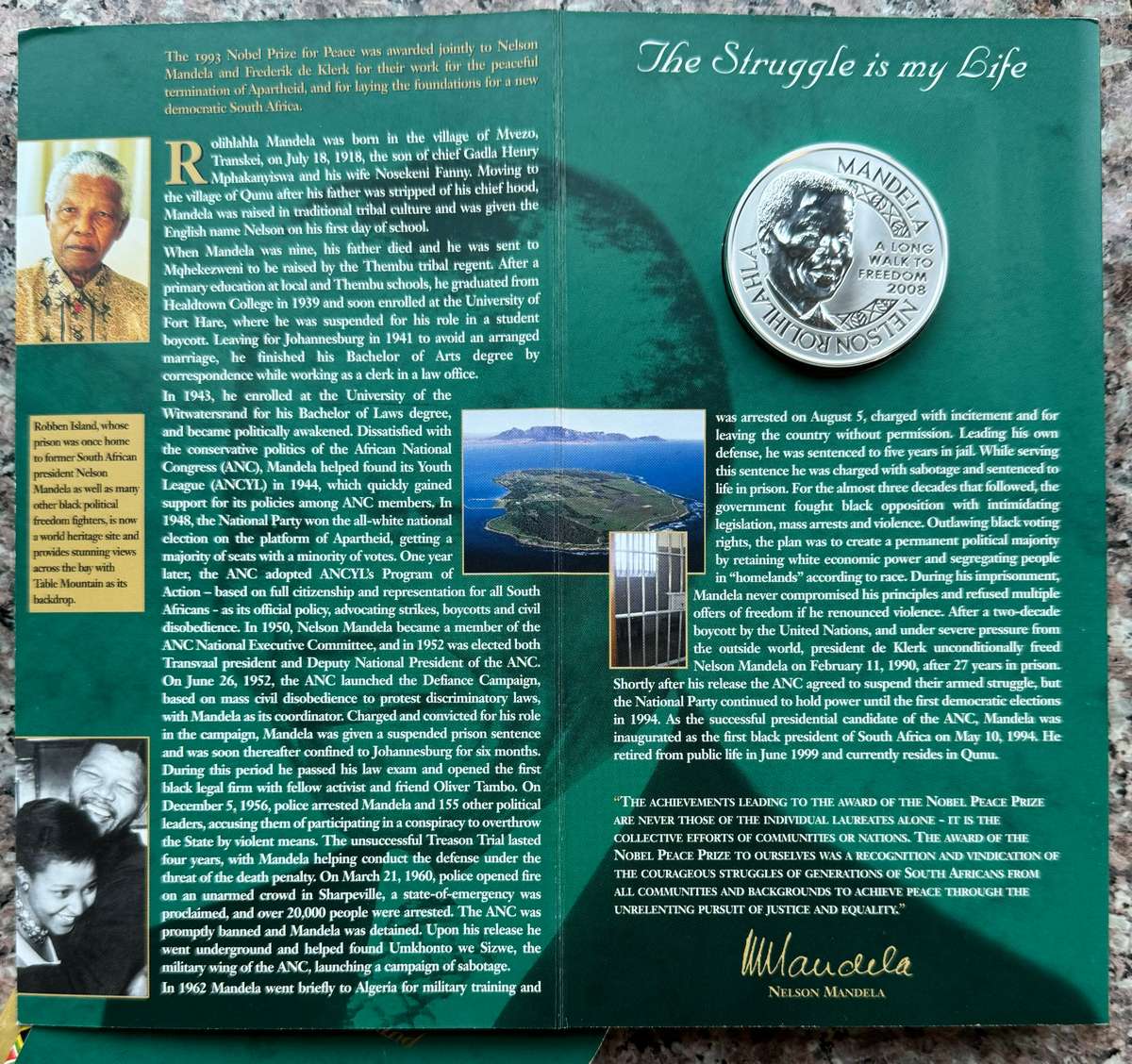 2001 MINT OF NORWAY - ROBBEN ISLAND MEDALLION IN ORIGINAL CARD - 1oz SILVER