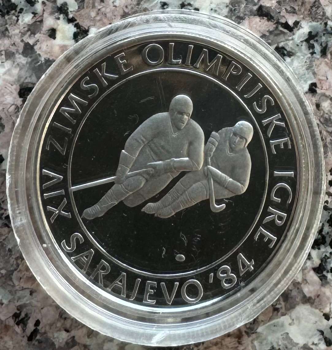 1983 YUGOSLAVIA 100 DINARA WINTER OLYMPICS - ICE HOCKEY - 925 SILVER PROOF