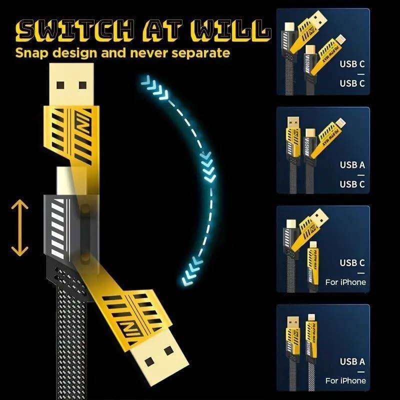 4-in-1 Fast Charging USB-A & USB-C Cable 65W, Durable & Tangle-Free