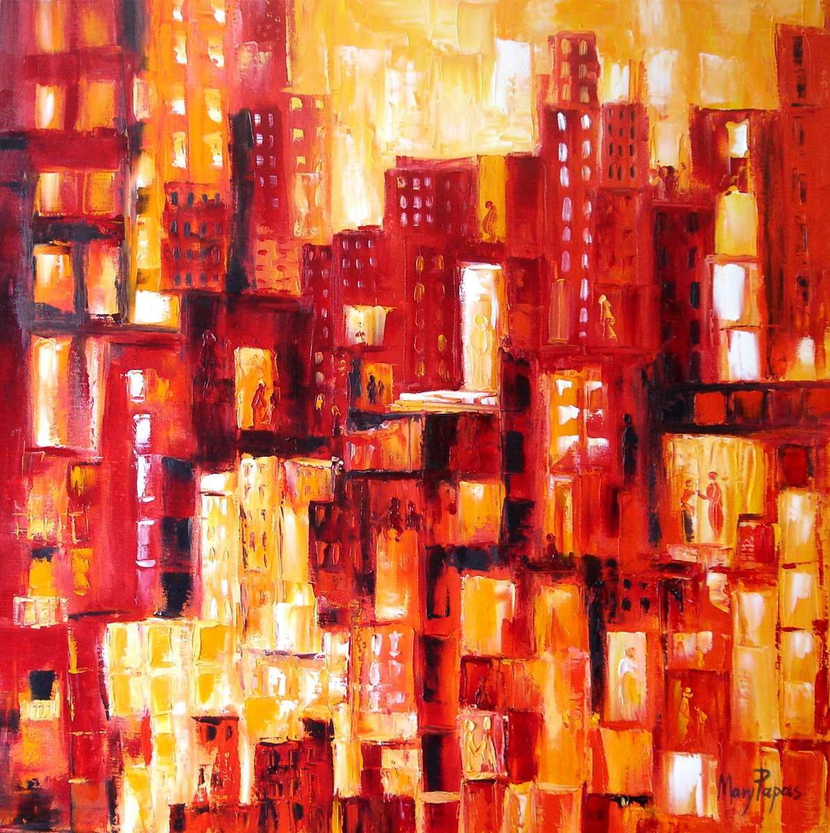 Exuberant City life, abstract painting by Mary Papas