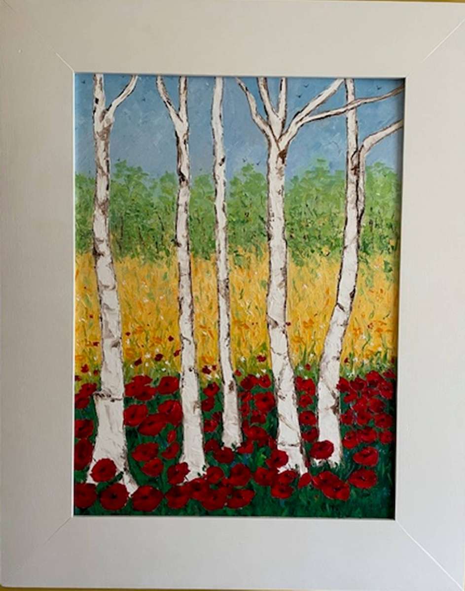A Splash of Poppies, framed oil painting